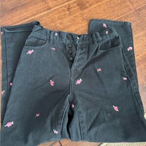 PacSun Black Jeans with Pink Floral Details